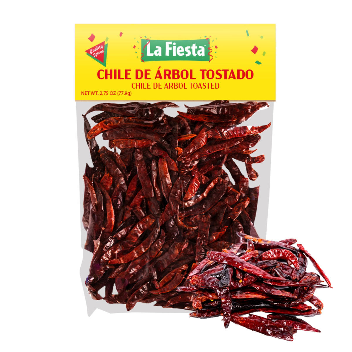 La Fiesta Toasted Arbol Whole Chile Pods in a bag for bold salsas.