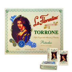 La Florentine Pistachio Torrone gift packaging, elegant Italian treat option.