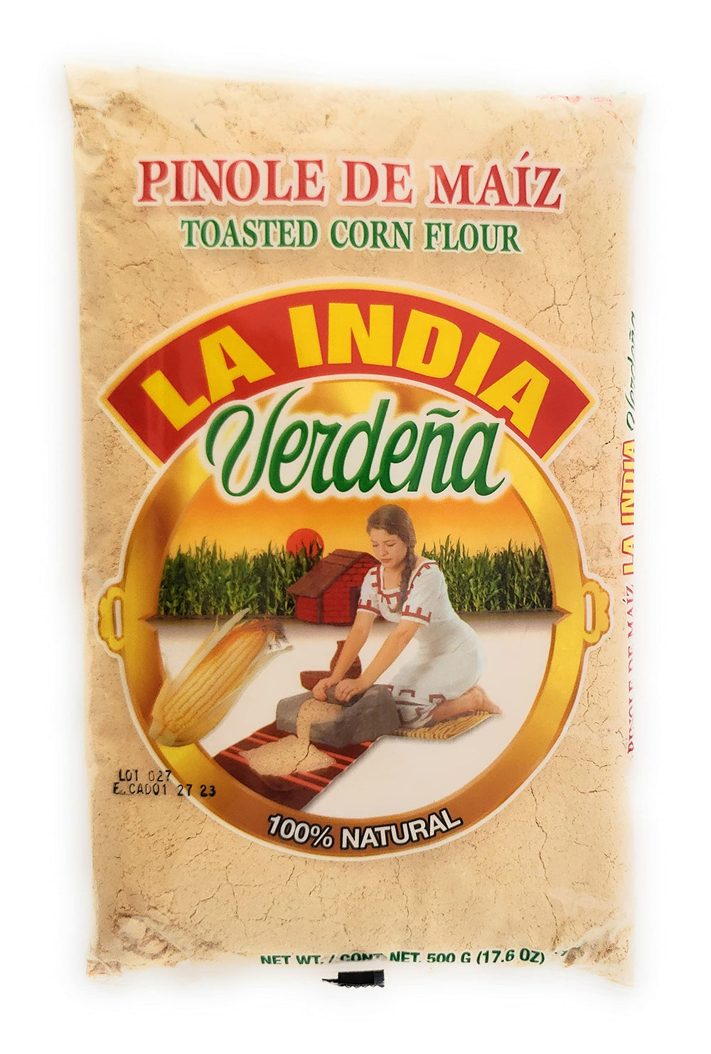 La India Verdena pinole poured into milk for creamy, corn-forward flavor.
