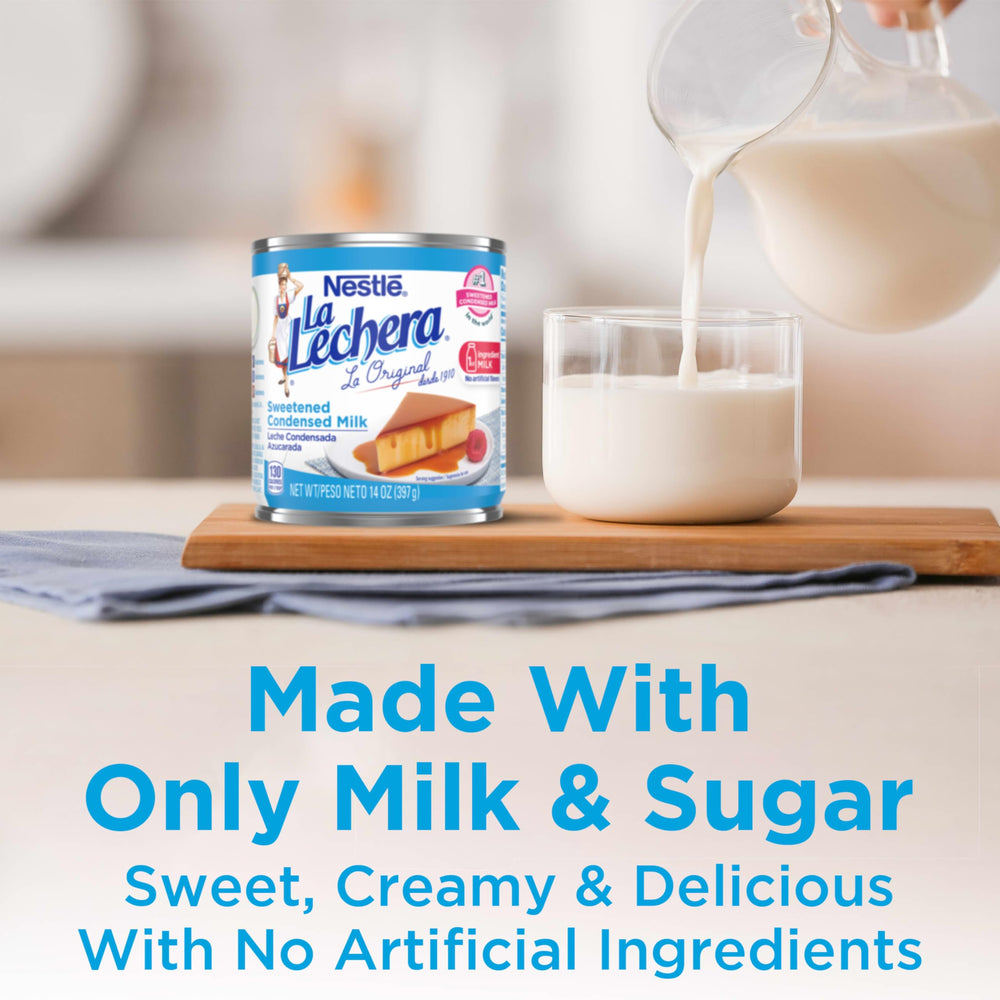 Pouring La Lechera to desserts or coffee adds creamy richness.