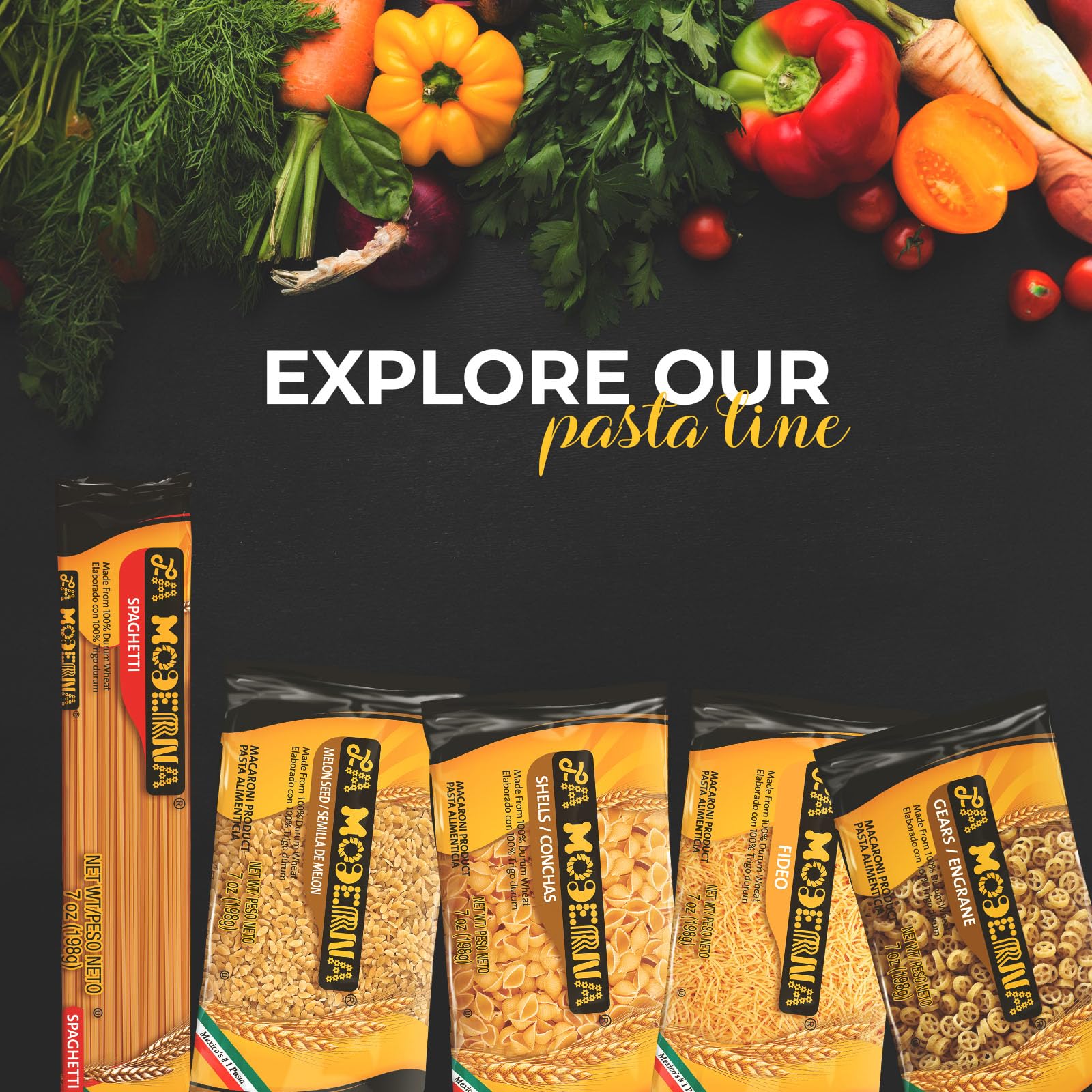 La Moderna brand heritage since 1920 in a traditional pasta layout