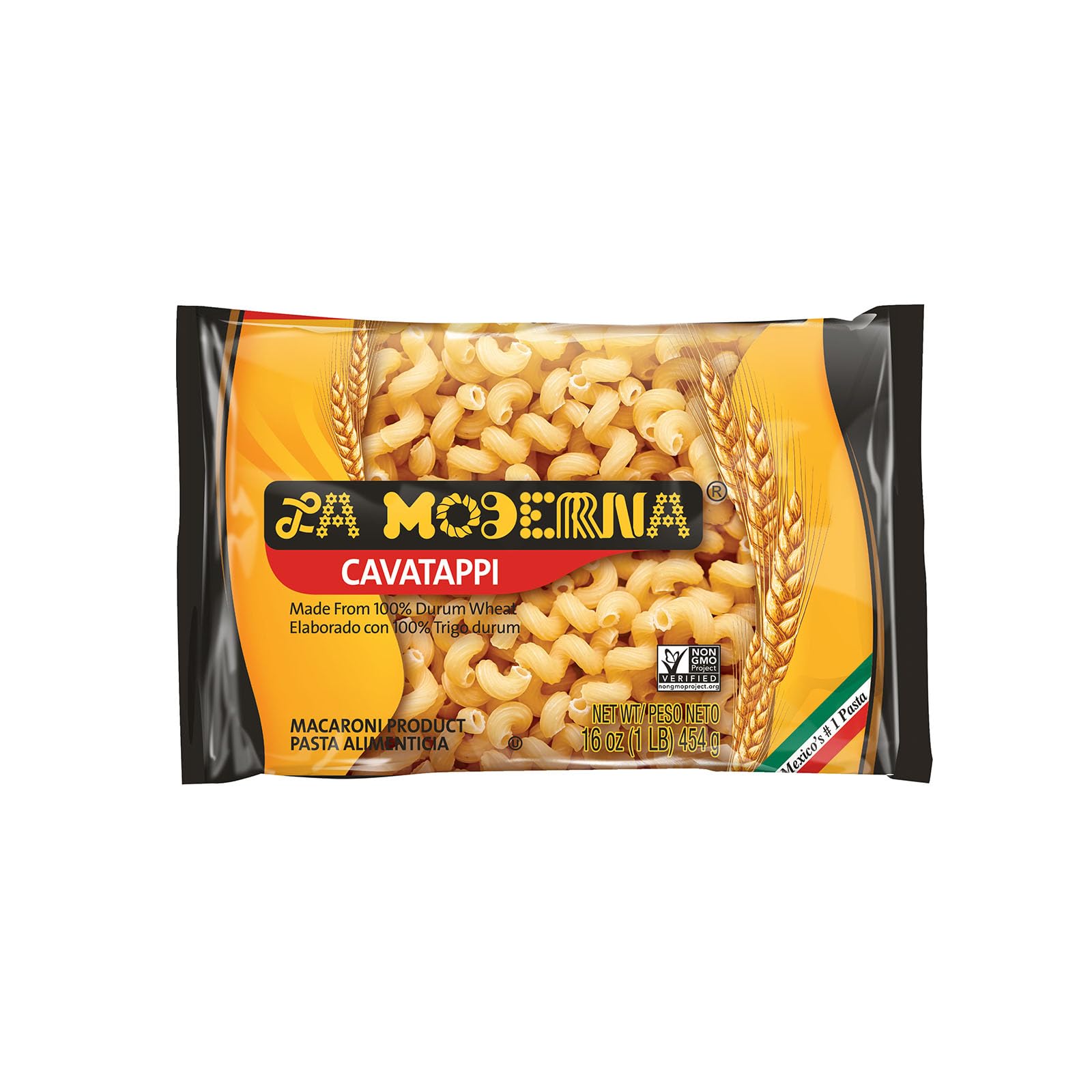 La Moderna Cavatappi Tornillos pasta 16oz bag pairs well with creamy sauces.