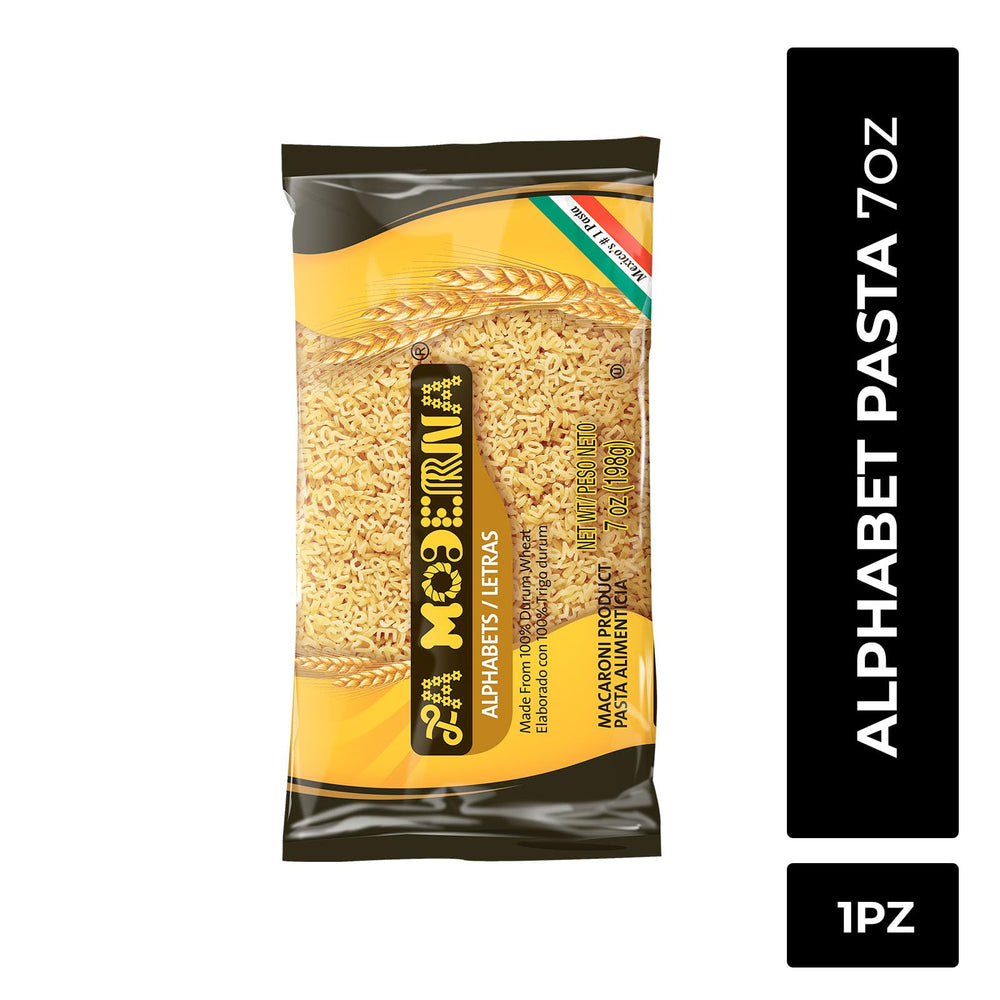 La Moderna Non-GMO Kosher Alphabet Letras Pasta pack on shelf