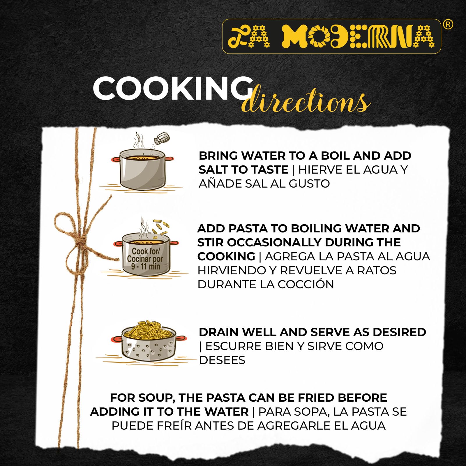 La Moderna spaghetti in a kitchen scene highlighting quick-cook convenience.