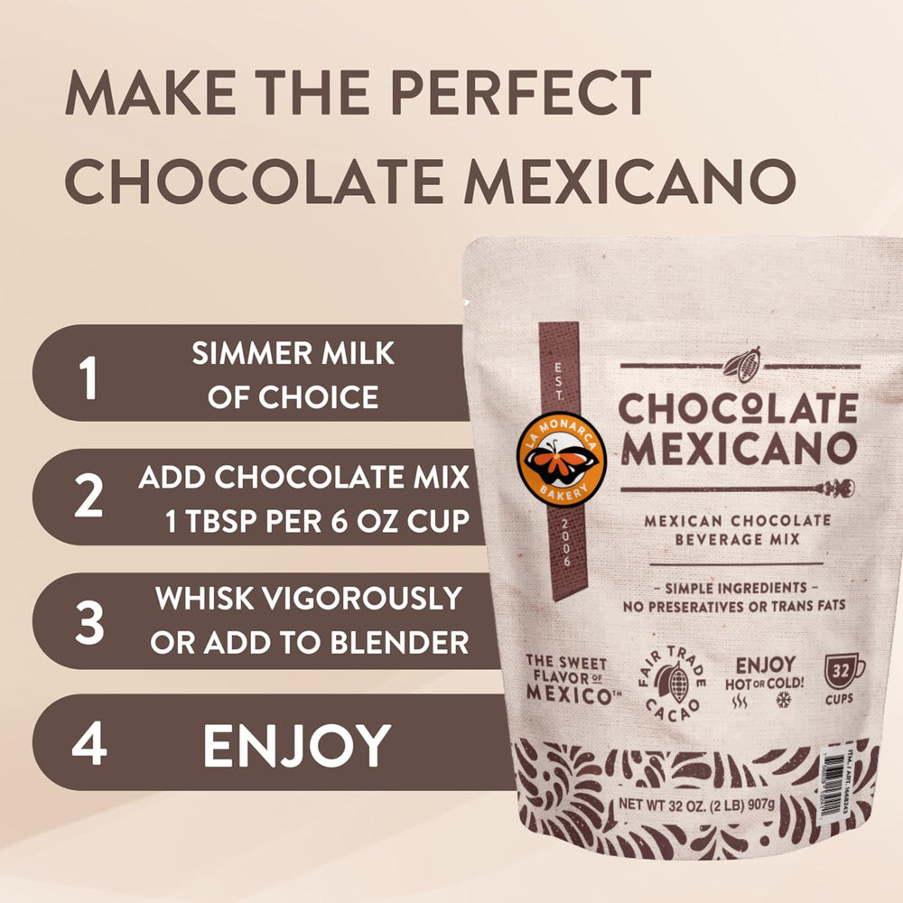 La Monarca Bakery organic cacao beans highlight premium, fair-trade ingredients.