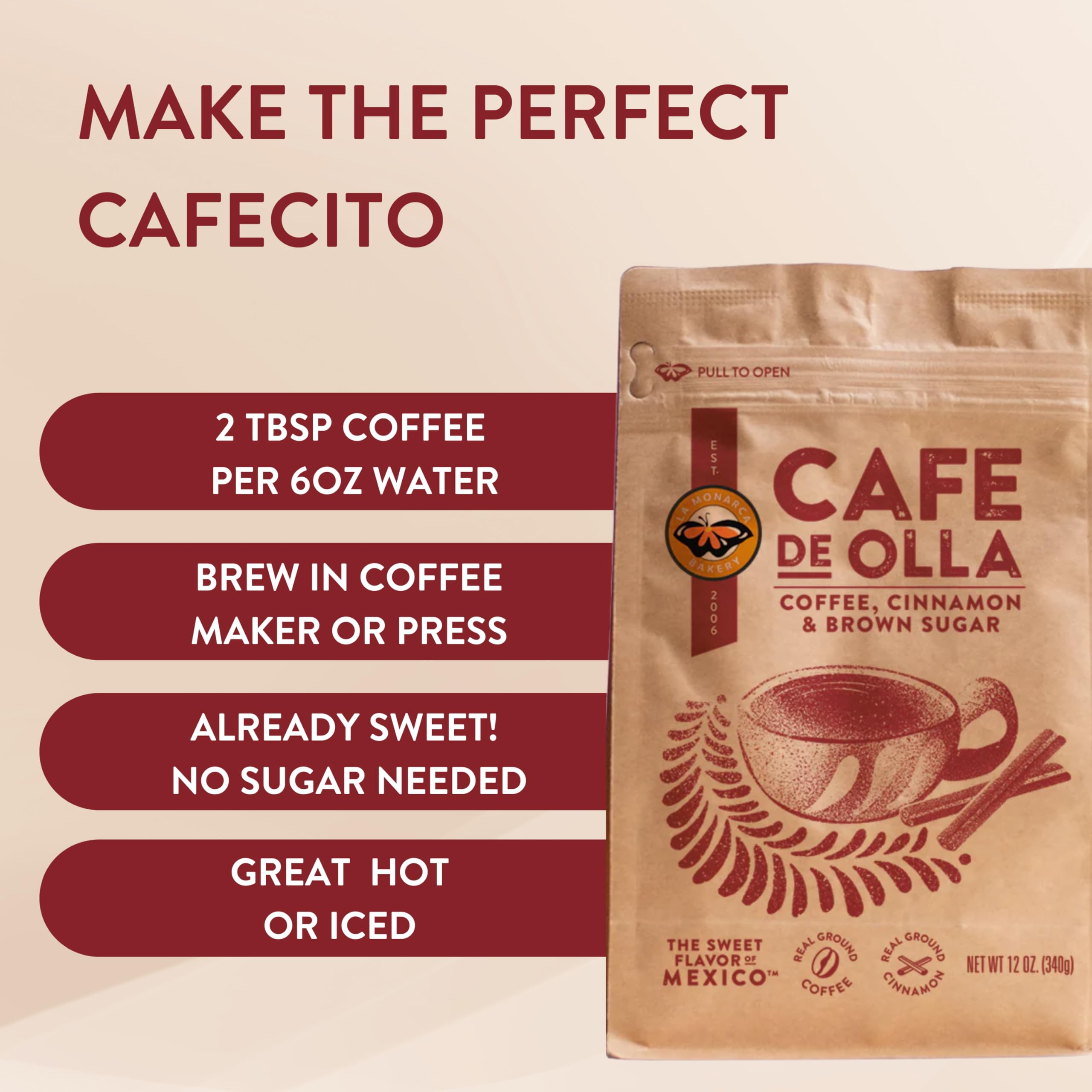 La Monarca Café de Olla brewed cup with rich spice profile.