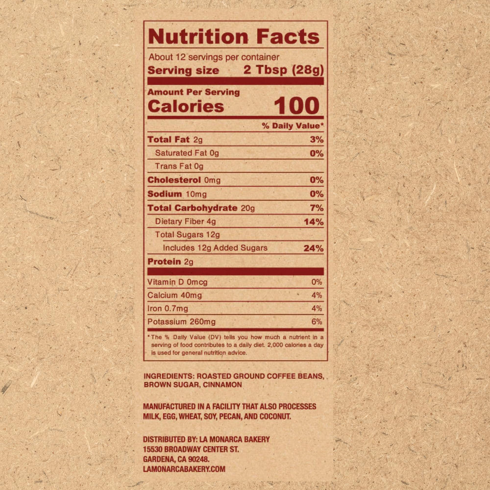 La Monarca Café de Olla ground coffee pack back detail.