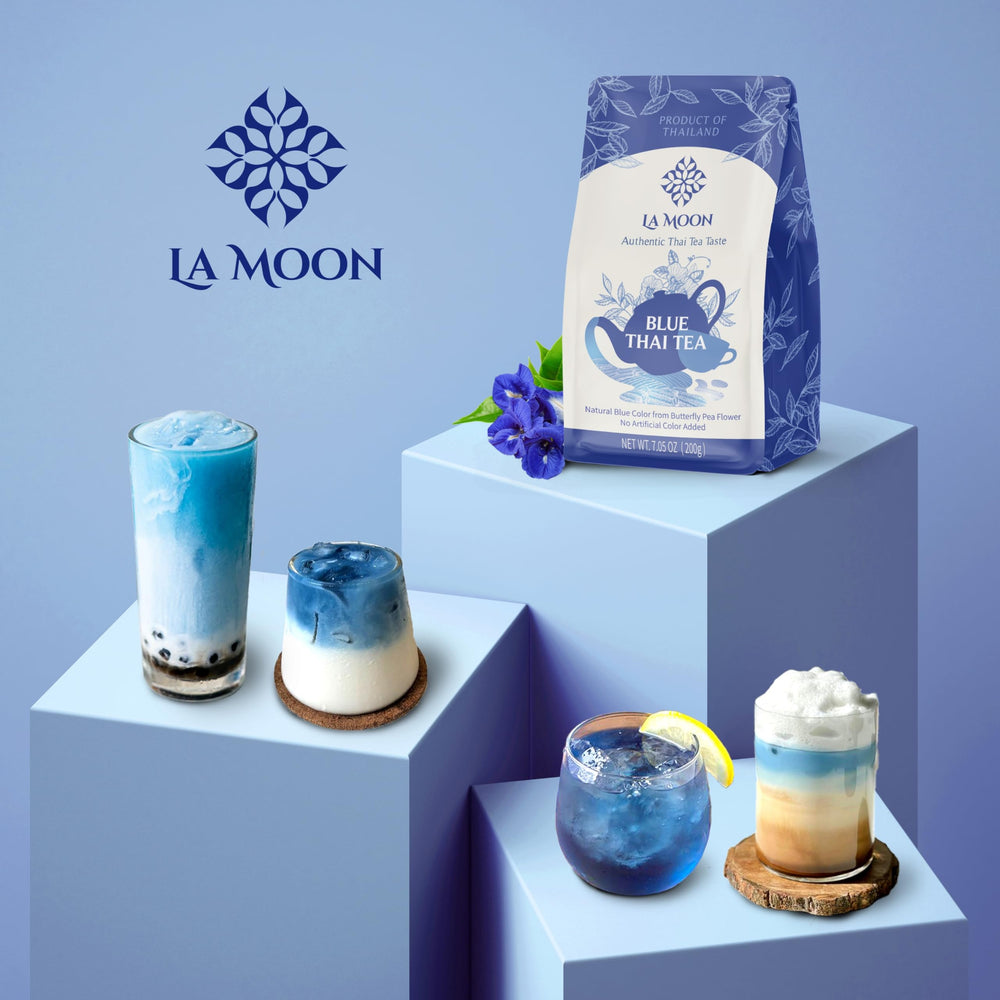 LA MOON TEA Blue Thai Tea mix ingredients closeup