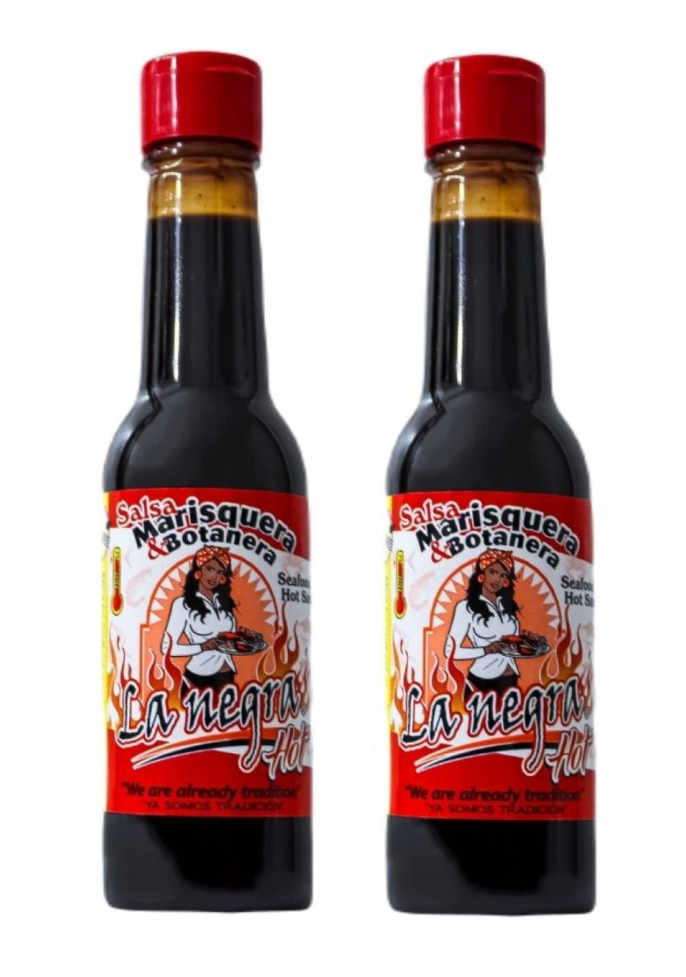 La Negra Va hot salsa marisquera botanera two-pack enhances seafood dishes.