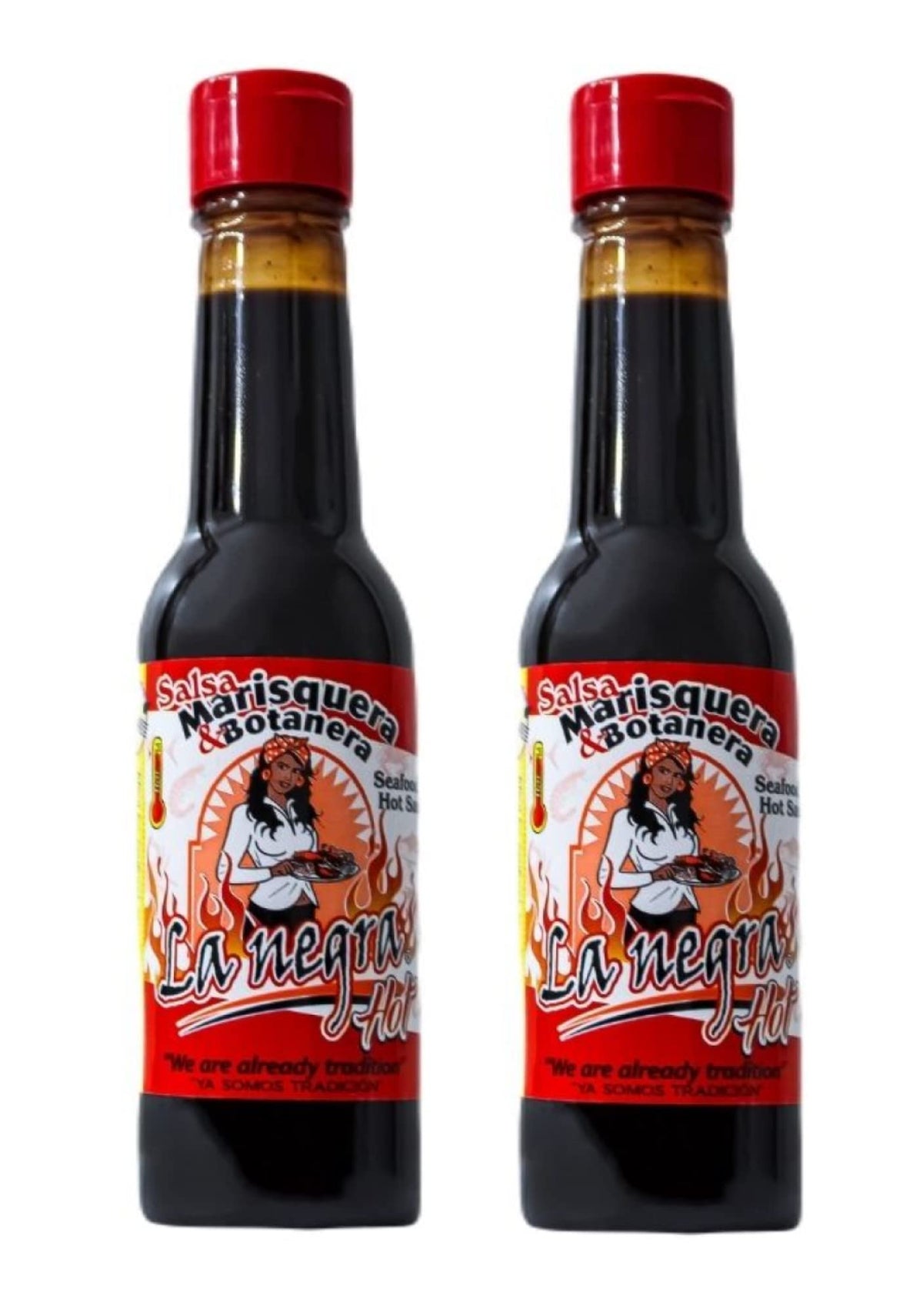 La Negra Va hot salsa marisquera botanera two-pack enhances seafood dishes.