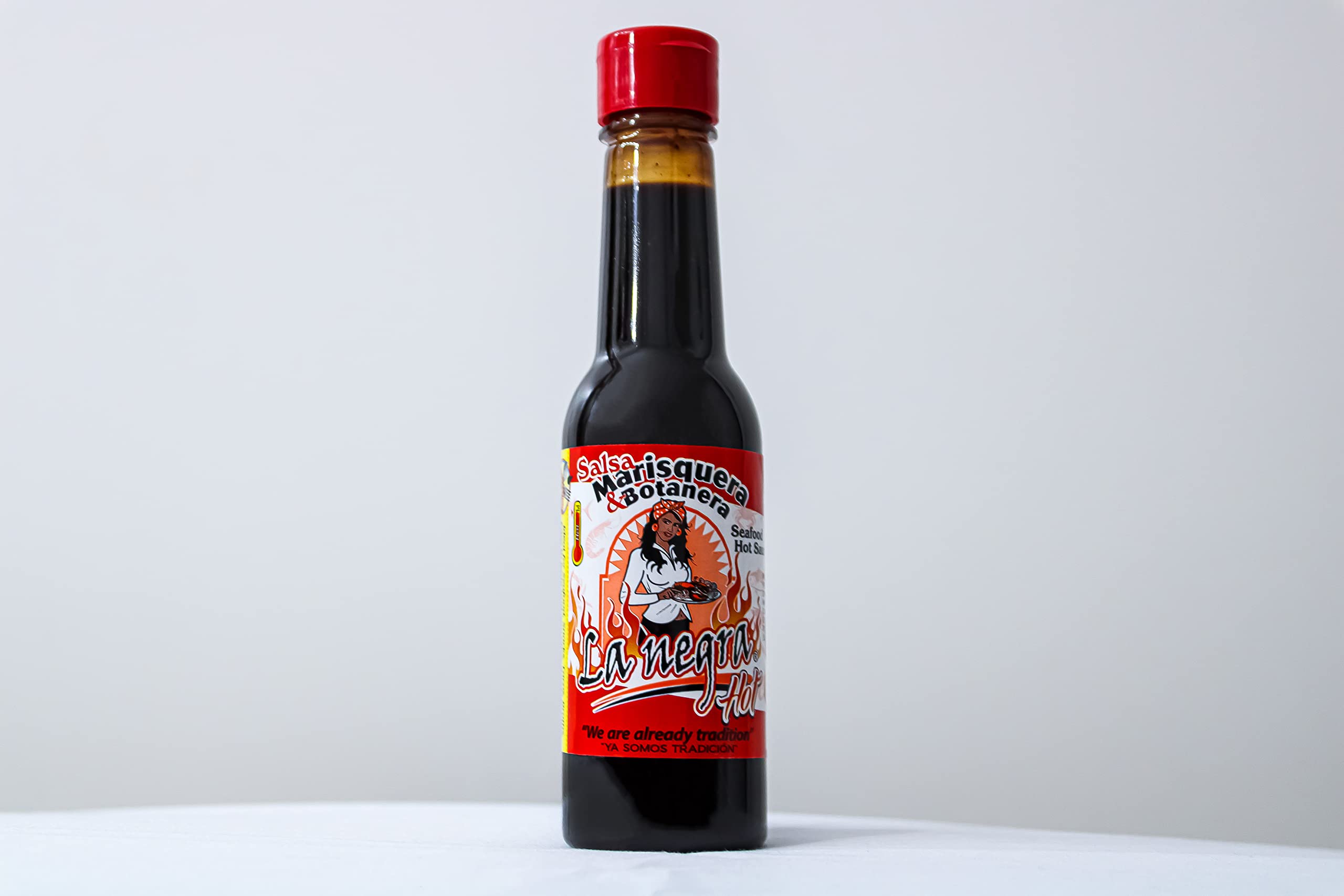 La Negra Va hot salsa marisquera botanera jar detail highlights robust label.