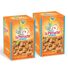 La Perruche brown sugar cubes in a 250g box for measured coffee sweetness.