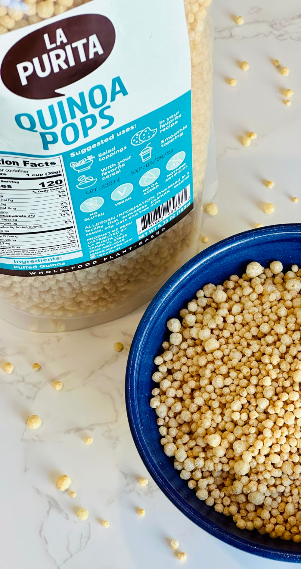 La Purita Quinoa Pops no oil and no artificial ingredients.