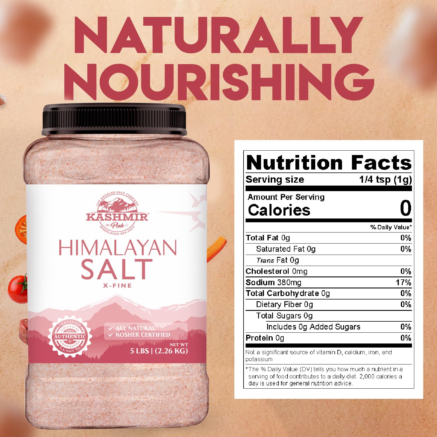 LA SALT CO Kashmir pink salt 5lbs jar back view with packaging