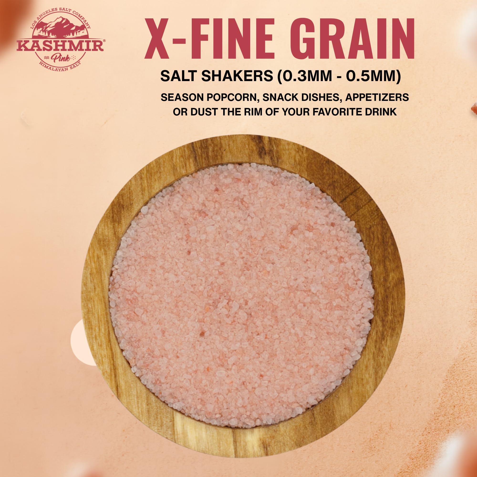 Close-up of Kashmir pink Himalayan salt grains showing fine texture