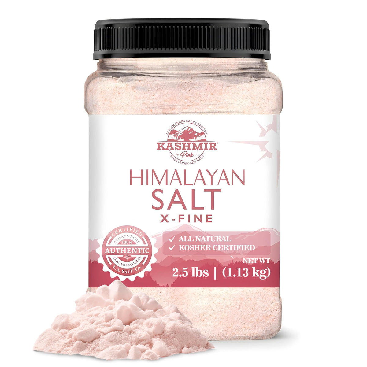 LA SALT CO Kashmir pink salt jar with fine grains for cooking