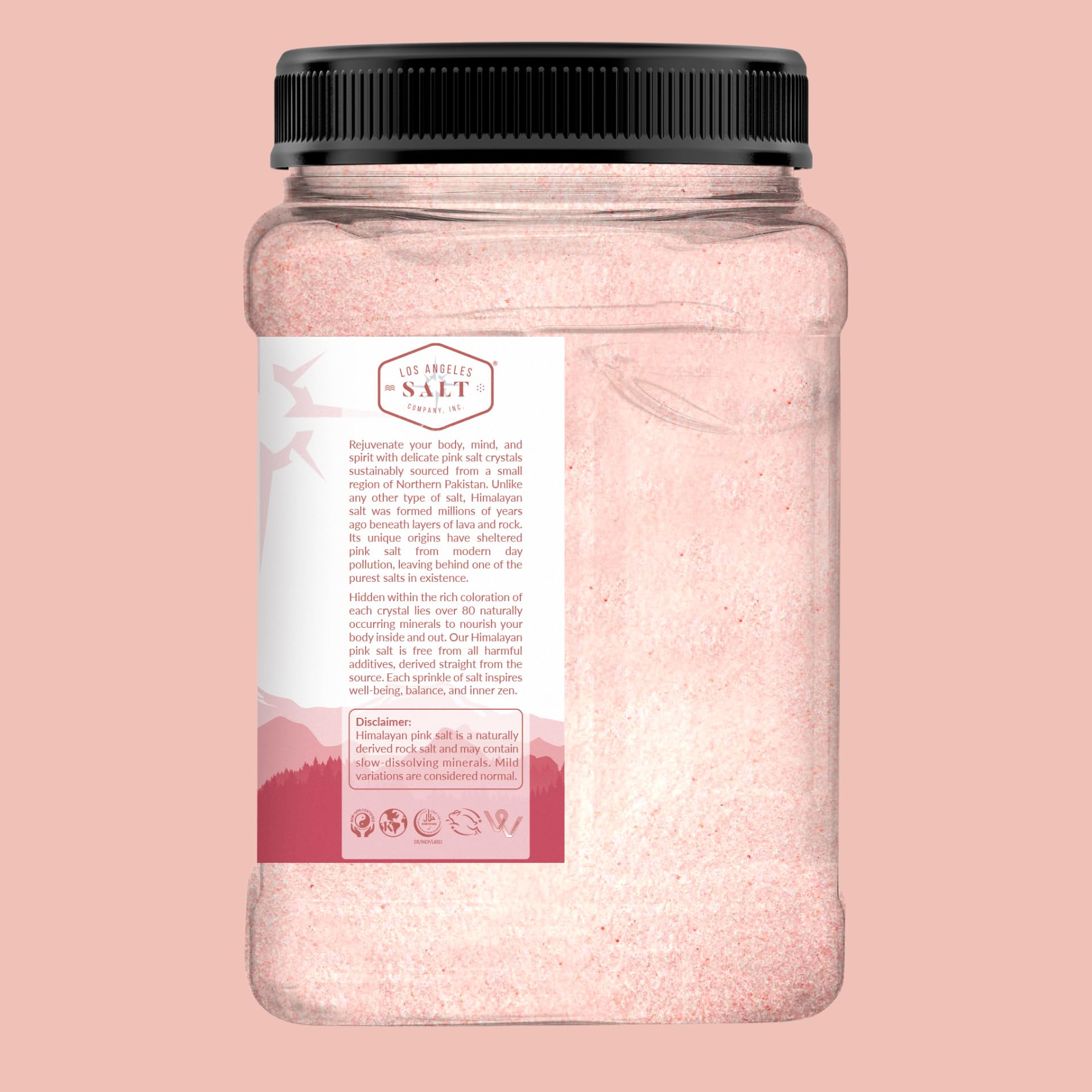 Shaker filled with fine Kashmir pink salt for everyday use