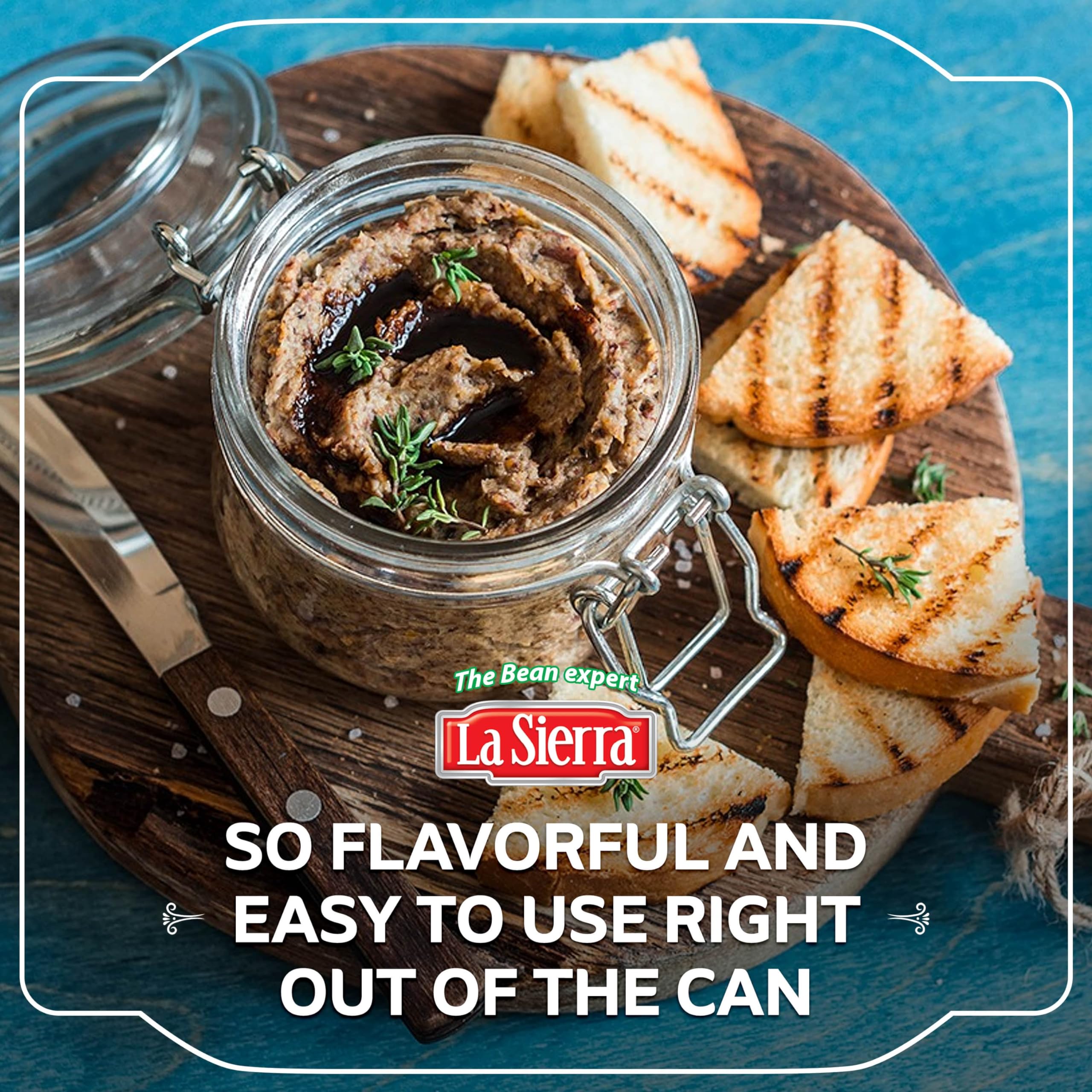 La Sierra refried black beans as a dip in a bowl with chips