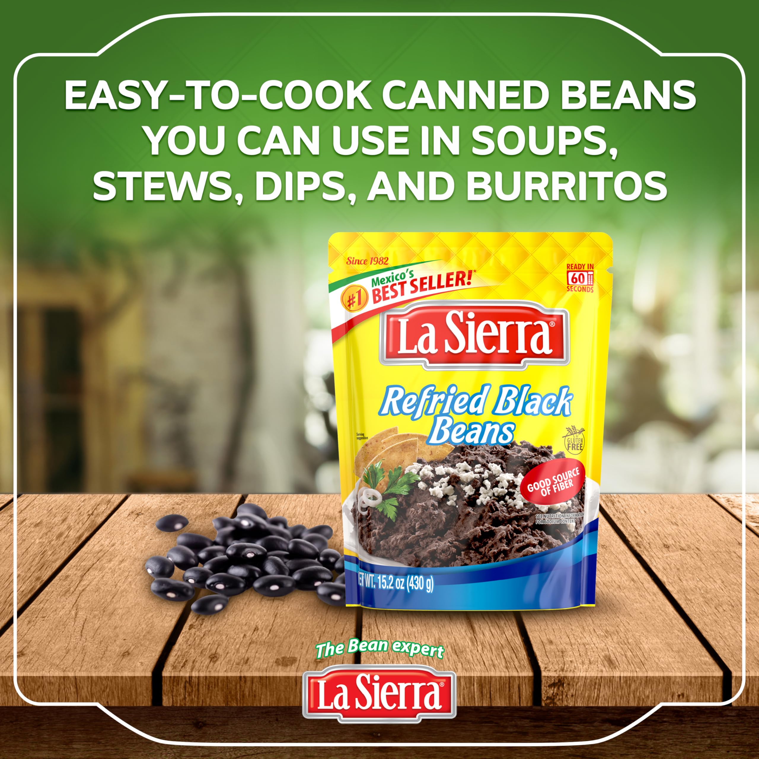 Microwave-ready La Sierra refried black beans in cooking scene