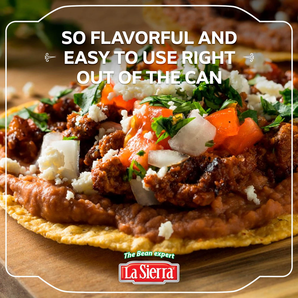 La Sierra Refried Pinto Beans microwave-heat shot suggests fast, easy preparation.