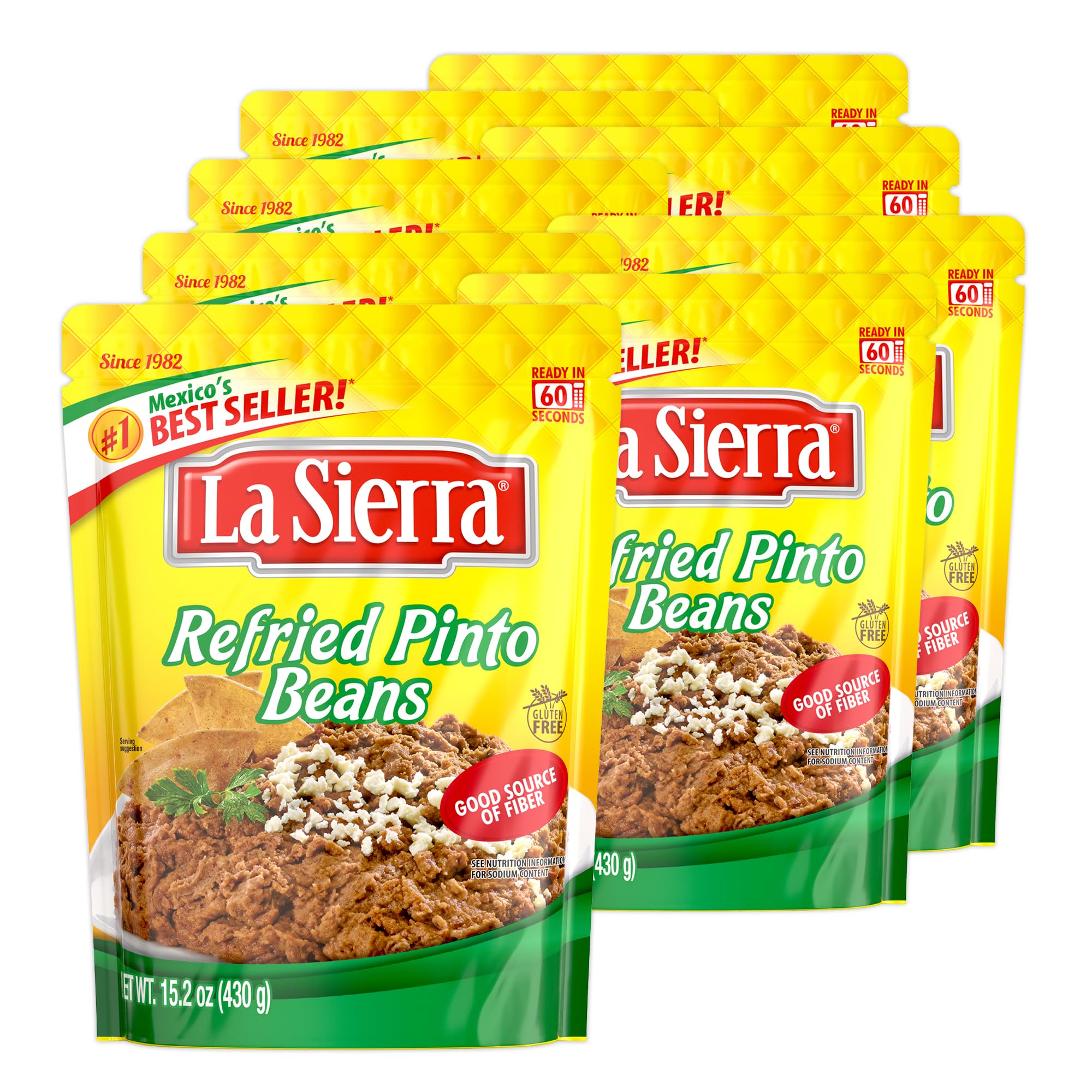 La Sierra Refried Pinto Beans pouch open for quick, ready-to-eat meals.