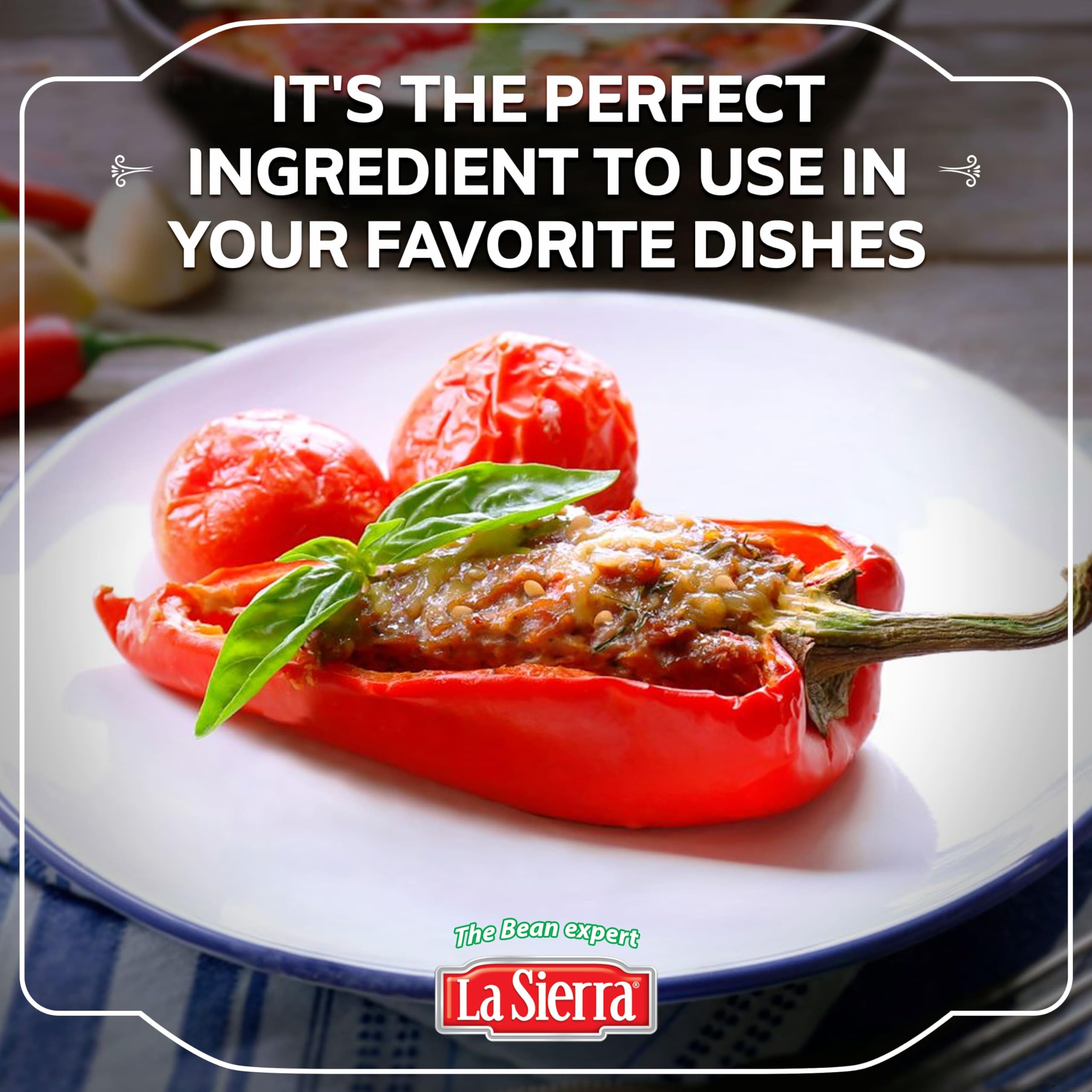 La Sierra Refried Pinto Beans ready-to-eat scene reinforces travel-friendly convenience.