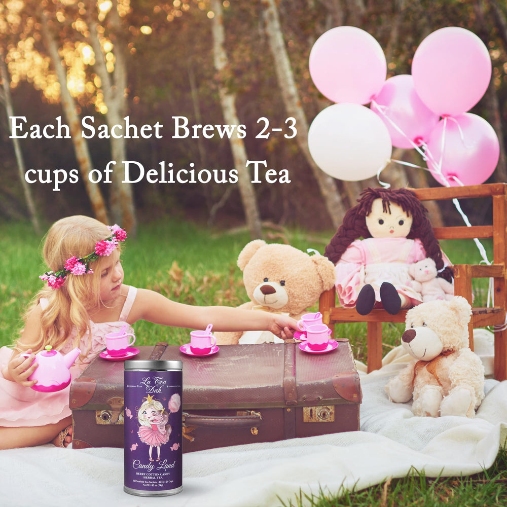 La Tea Dah kids tea tin with colorful artwork ideal for playful afternoons.