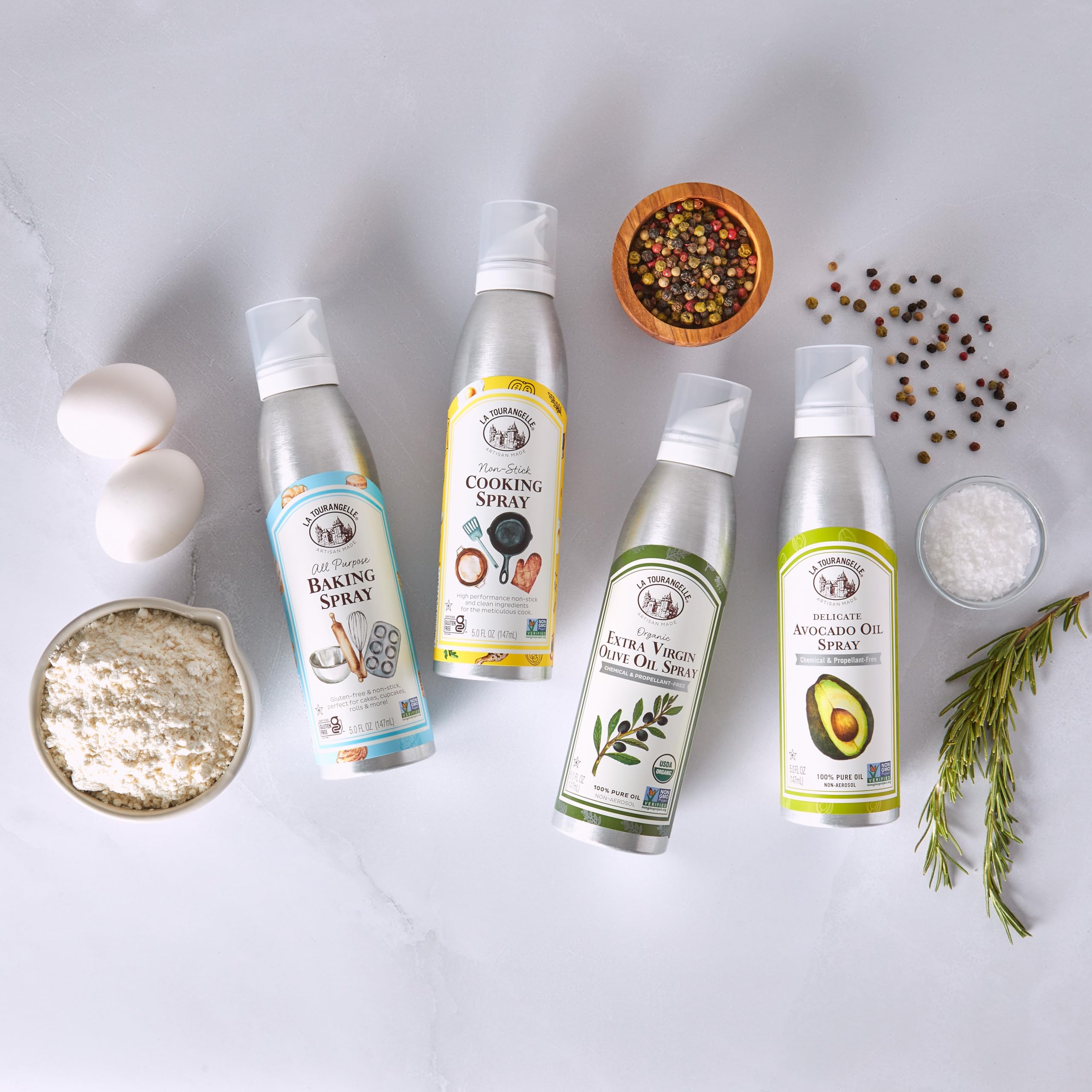 La Tourangelle baking spray in a kitchen setting inviting versatile use.