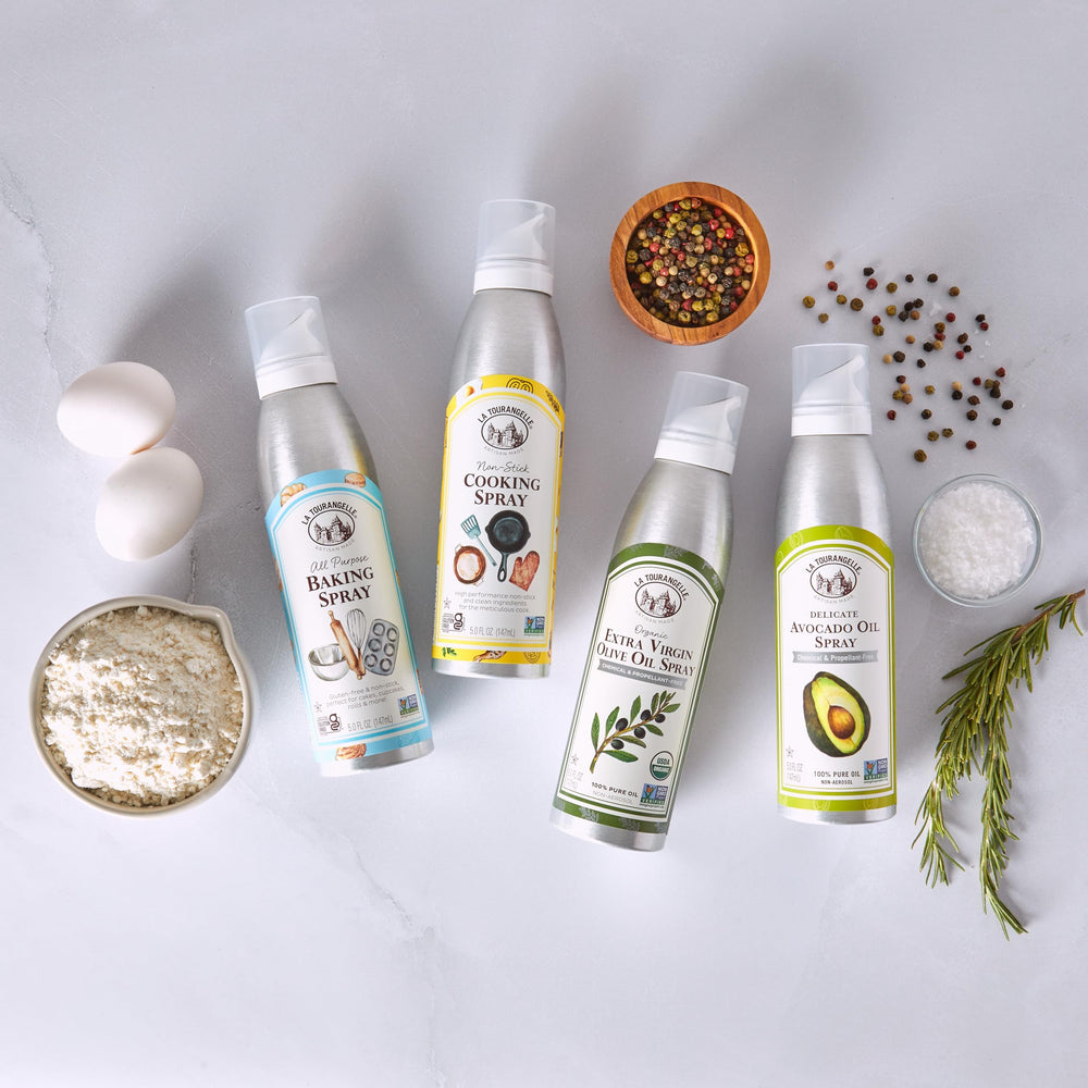La Tourangelle baking spray in a kitchen setting inviting versatile use.