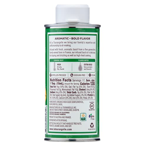 La Tourangelle Basil Oil in glass jar highlights vibrant green infusion.