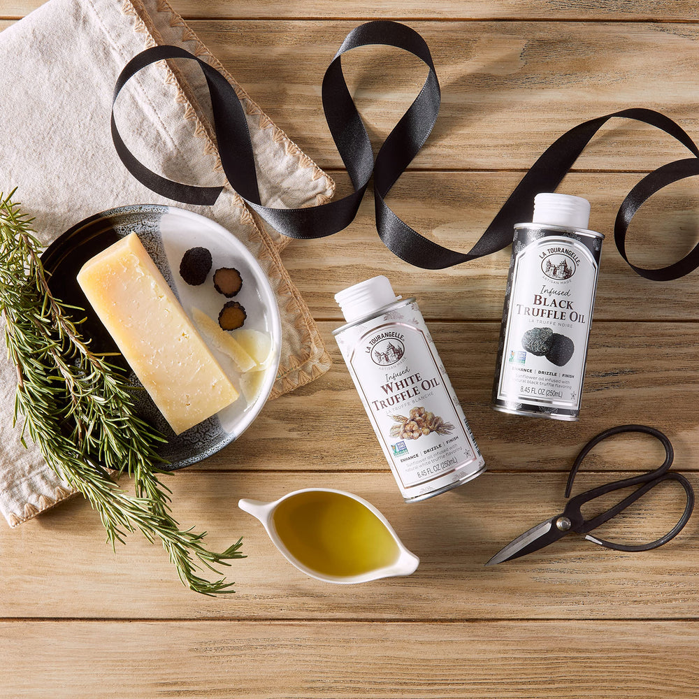 La Tourangelle Black Truffle Oil with roasted vegetables for rich flavor.