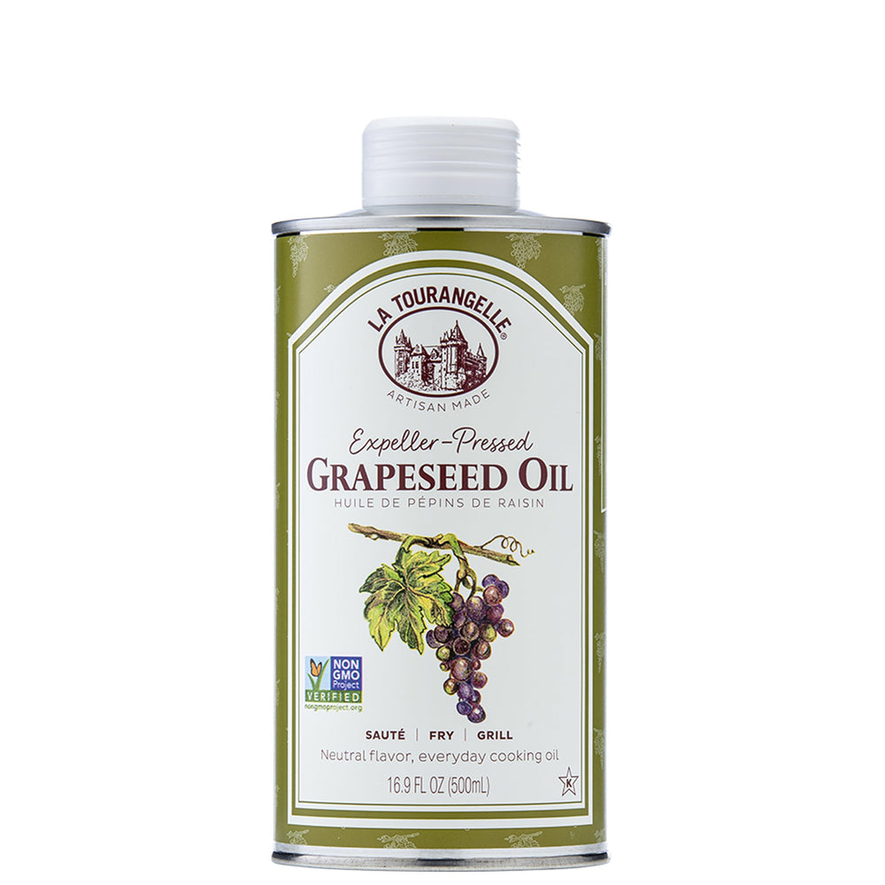 La Tourangelle grapeseed oil bottle pour shows clean neutral flavor for quick stir-fries
