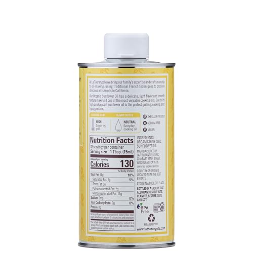 La Tourangelle High Oleic Sunflower Oil label shows USDA organic and non-GMO certifications.