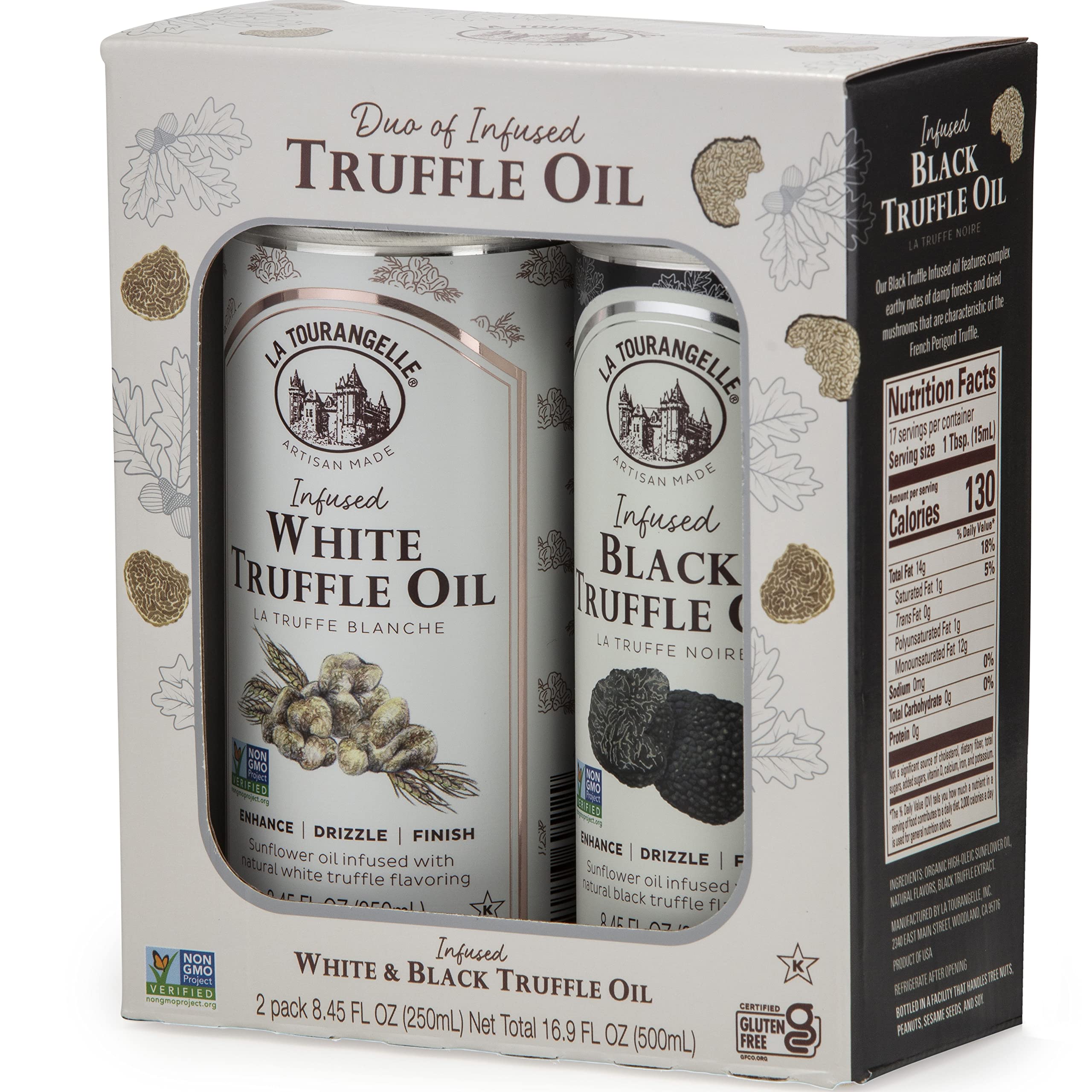 Close-up of Italian Alba truffle notes in La Tourangelle White Truffle Oil.