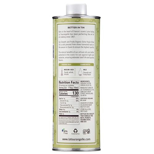La Tourangelle olive oil bottle close-up, premium packaging for dressings and marinating.