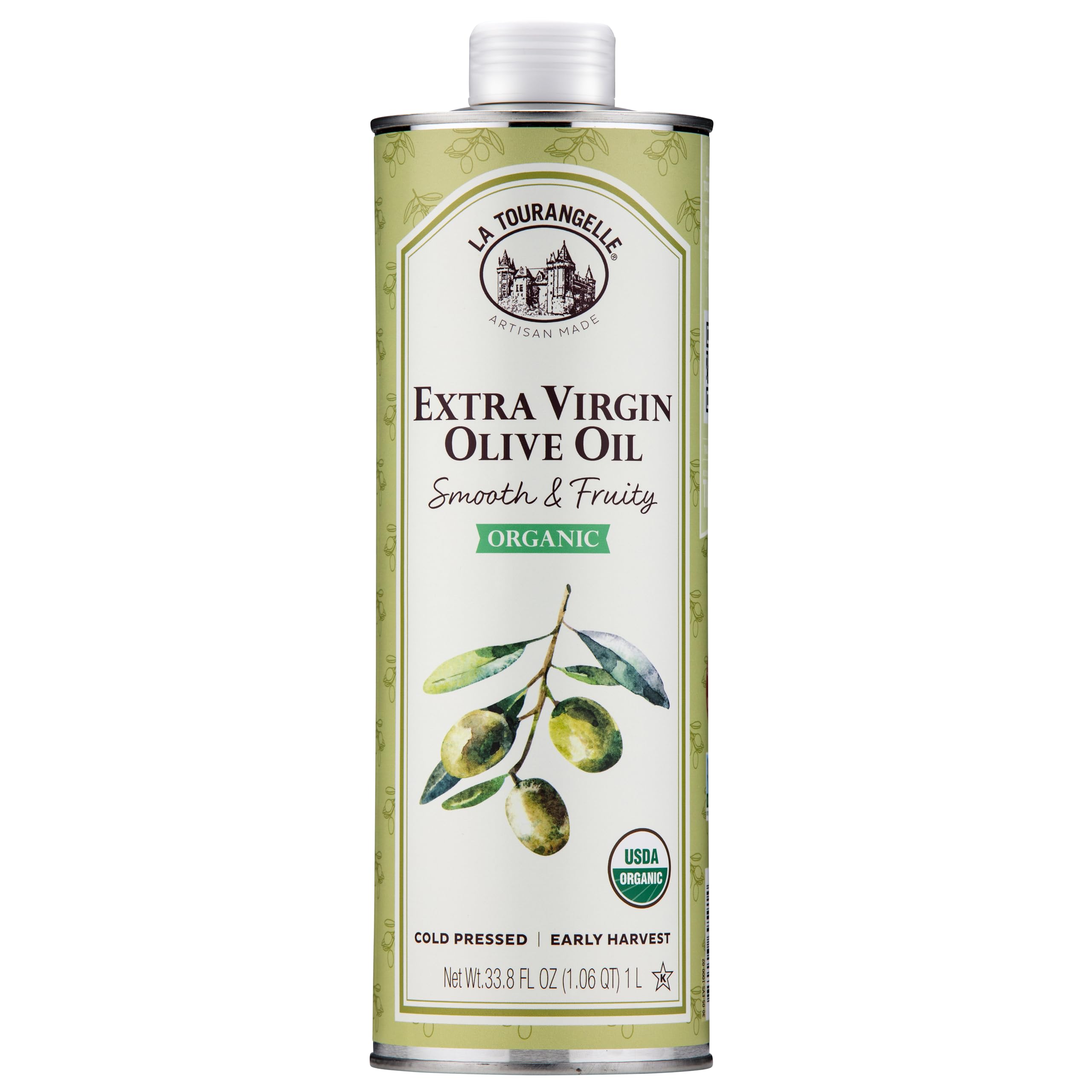 La Tourangelle EVOO bottle pouring, showcasing smooth, fruity flavor for cooking.