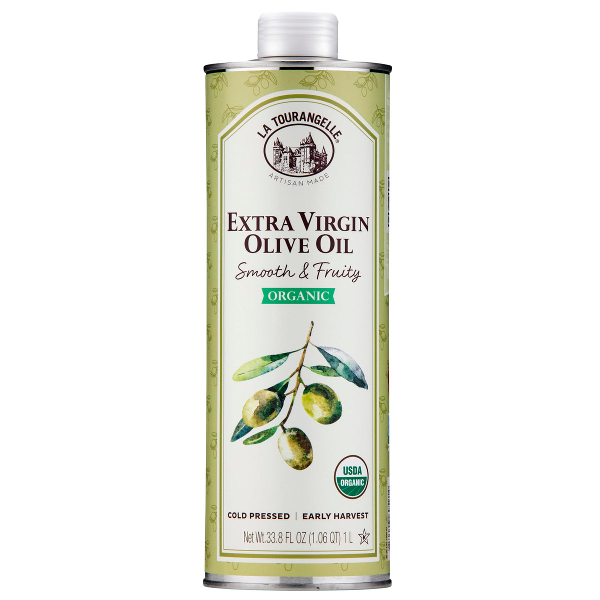La Tourangelle EVOO bottle pouring, showcasing smooth, fruity flavor for cooking.