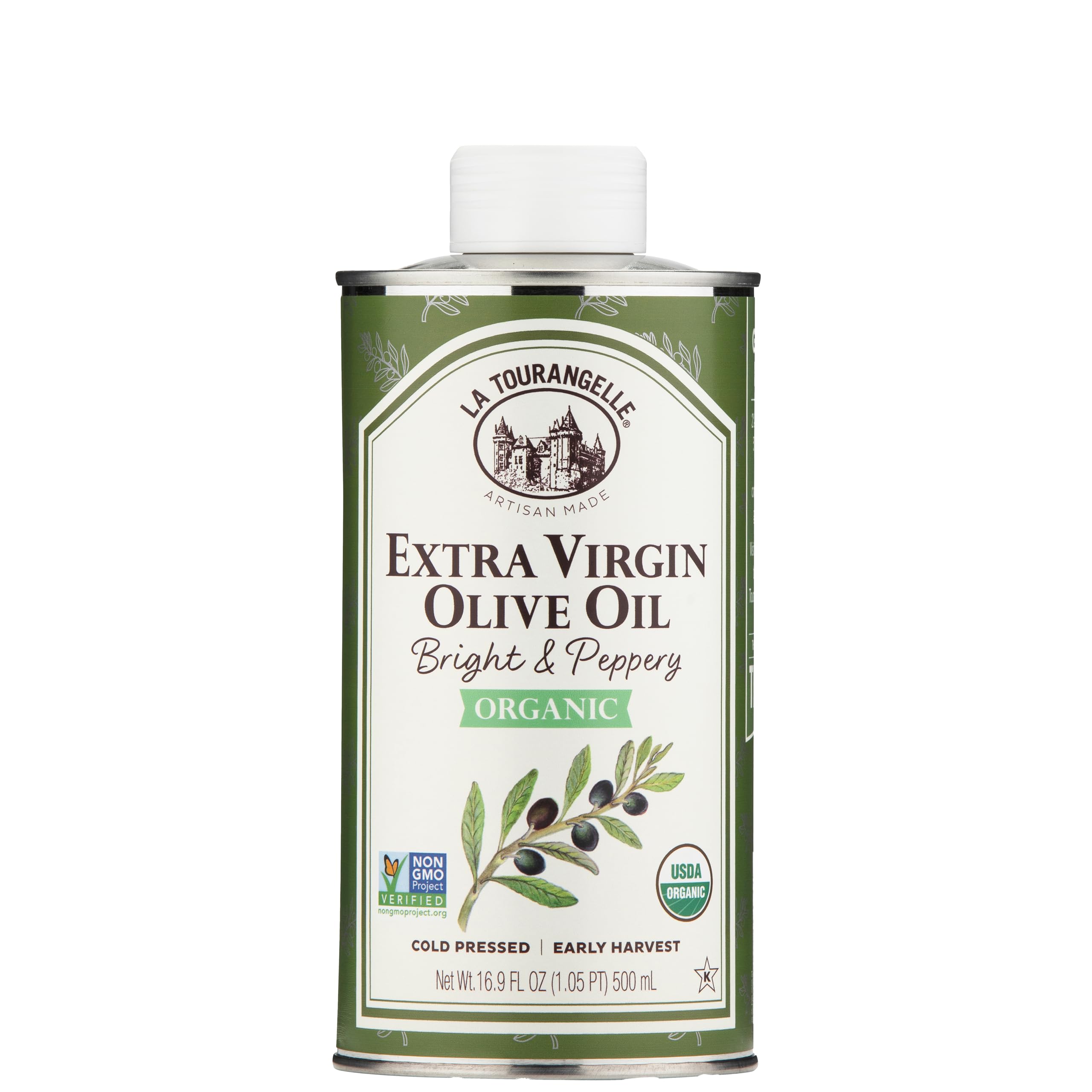 La Tourangelle Organic EVOO bottle-pour shows ideal drizzle for cooking