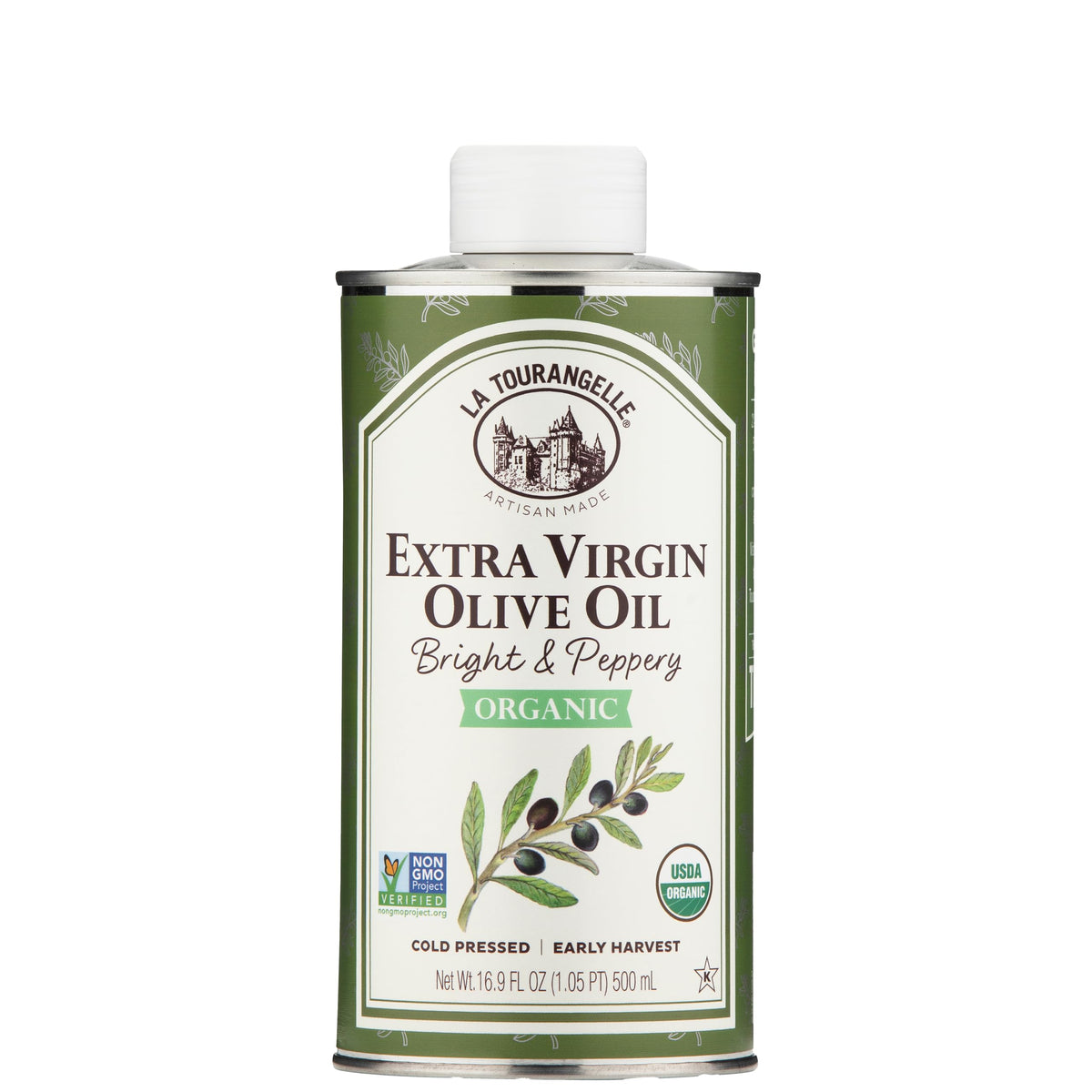 La Tourangelle Organic EVOO bottle-pour shows ideal drizzle for cooking