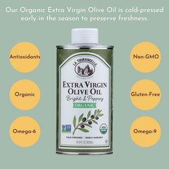 Drizzle of La Tourangelle Xvrgn Organic oil over a fresh salad.