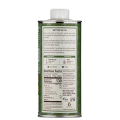 Close-up of La Tourangelle Xvrgn Organic olive oil label with premium ingredients.