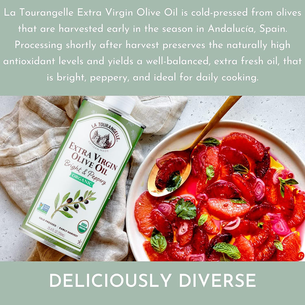 Elegant pour over roasted vegetables with La Tourangelle Xvrgn Organic oil.