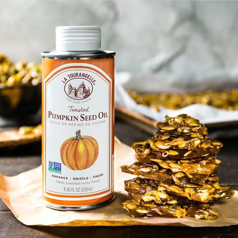 La Tourangelle pumpkin seed oil on bruschetta for a flavorful bite.