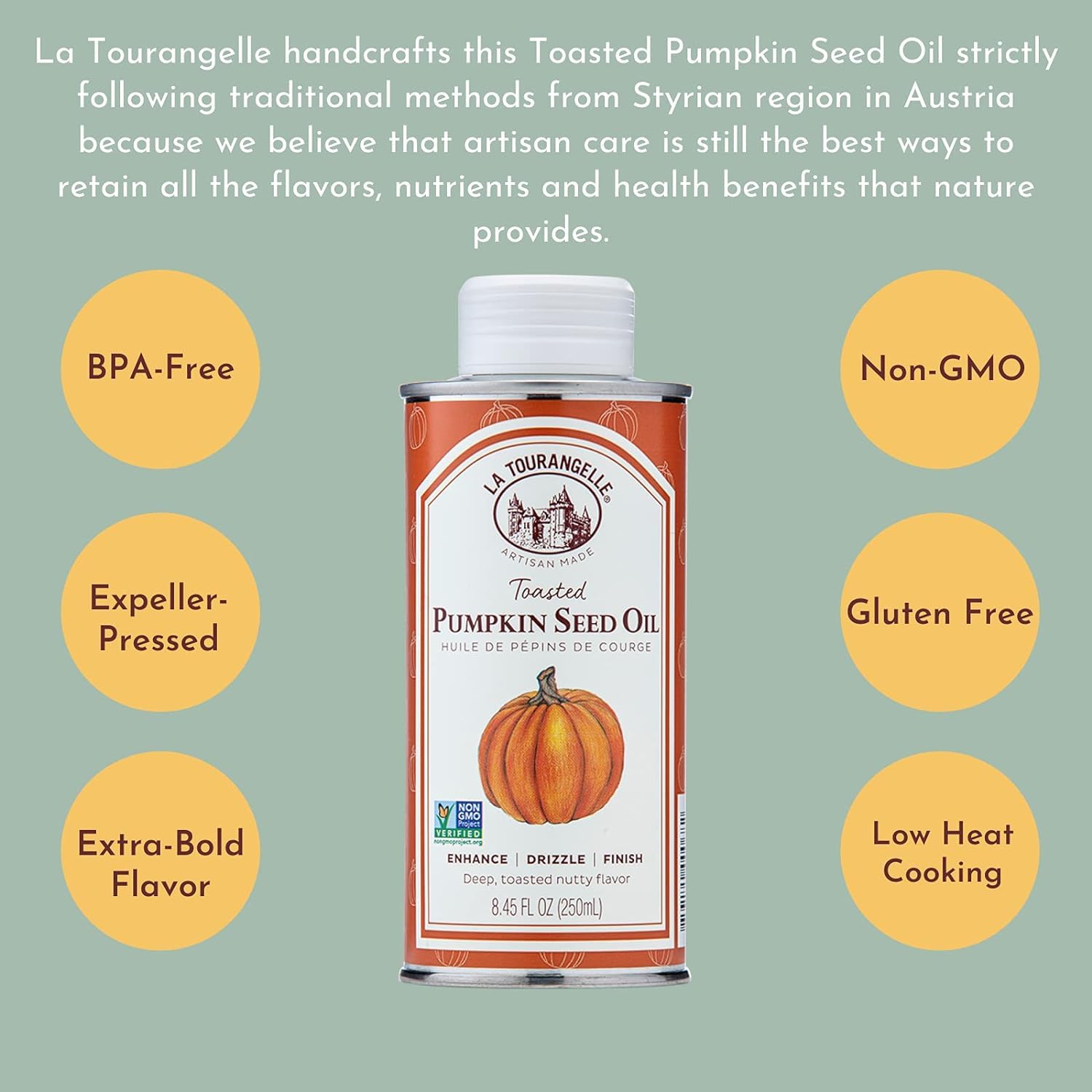 La Tourangelle pumpkin seed oil on pasta adds depth and aroma.