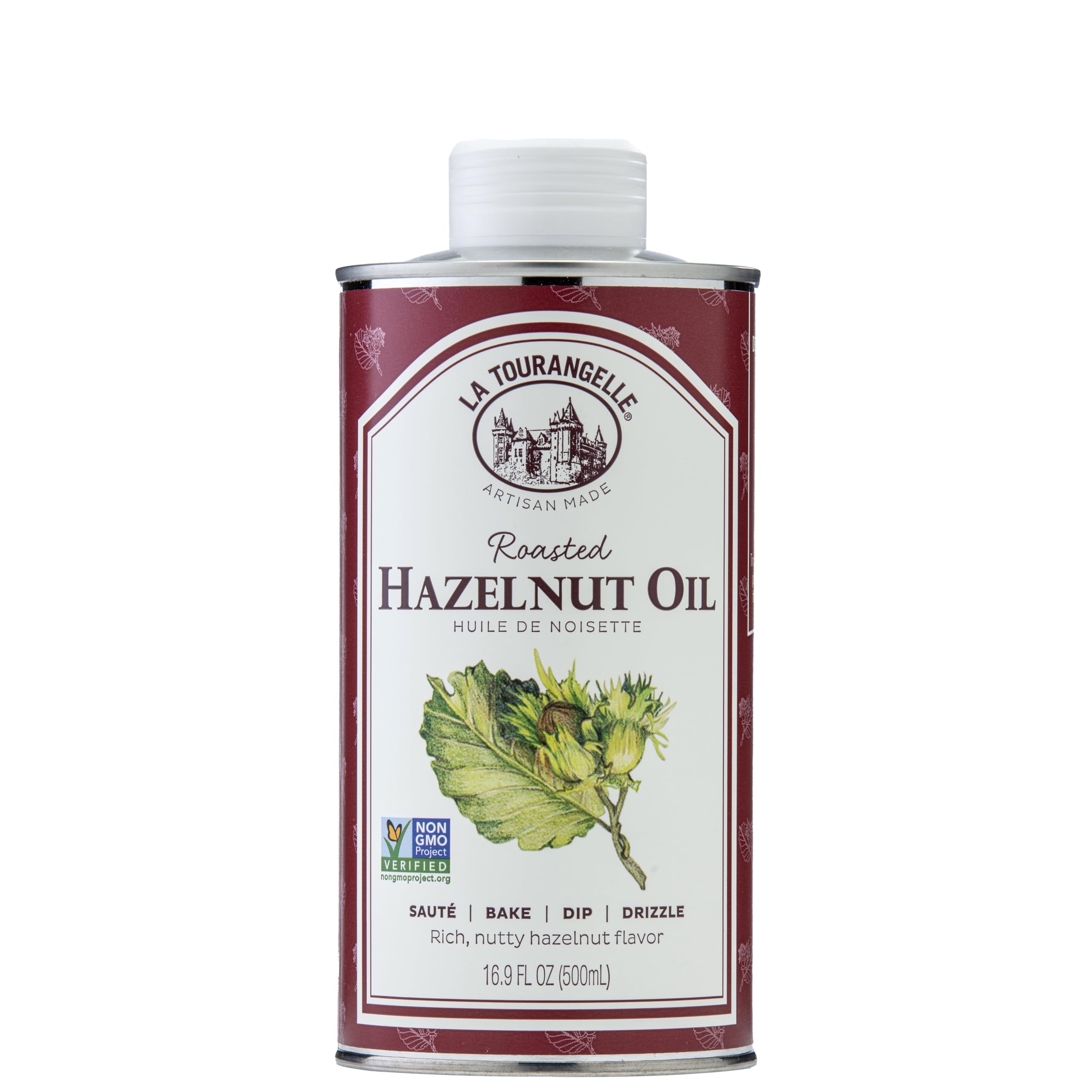 La Tourangelle Roasted Hazelnut Oil bottle highlights rich nutty flavor for salads and baking