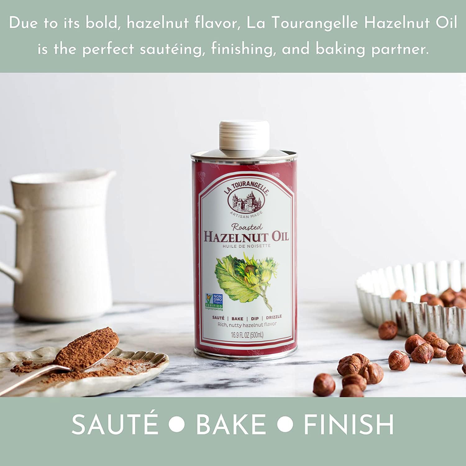 La Tourangelle Roasted Hazelnut Oil in a hot pan for sautéed vegetables