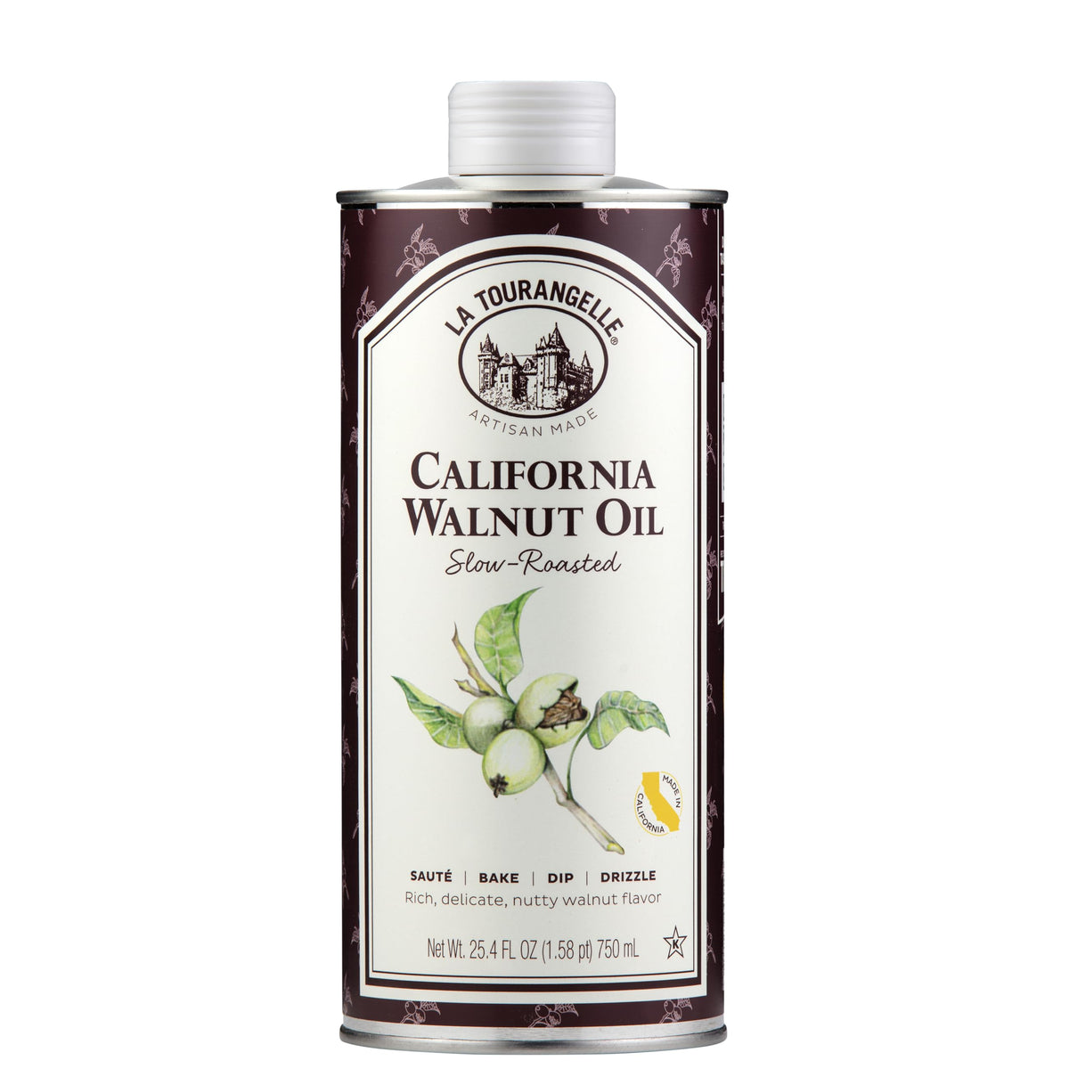 La Tourangelle roasted walnut oil bottle adds toasted, nutty aroma to dishes.