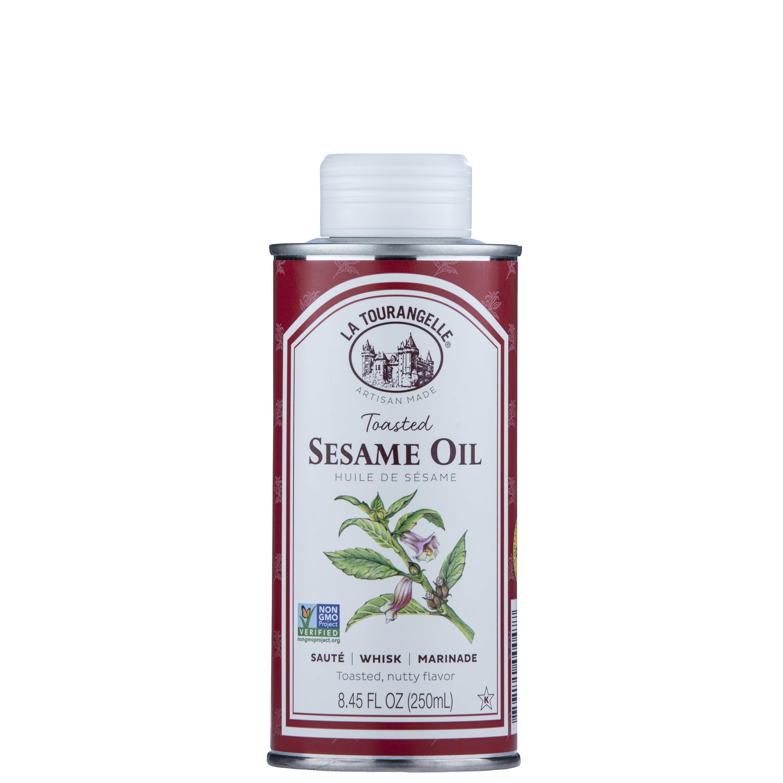 La Tourangelle Toasted Sesame Oil bottle pouring, ideal for quick stir-fries and flavorful marinades.