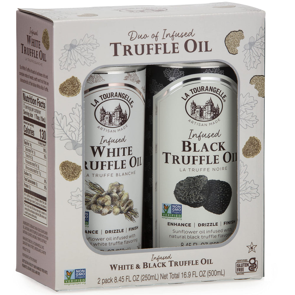 La Tourangelle truffle oil gift box presenting a gourmet pairing set.