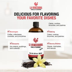 Close-up on the La Vencedora label emphasizes authentic vanilla origin.